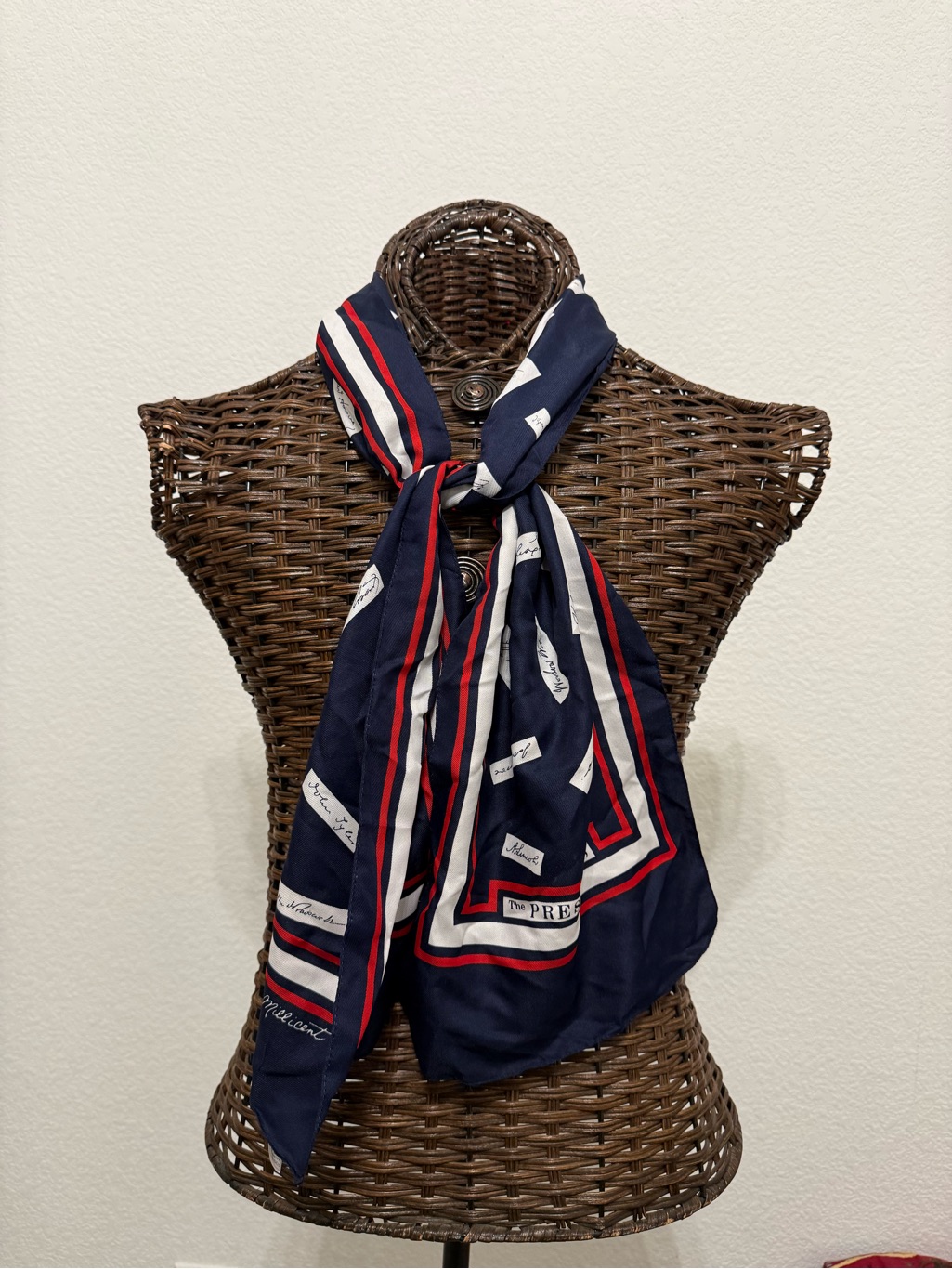 Navy Red White Striped Silk Scarf
